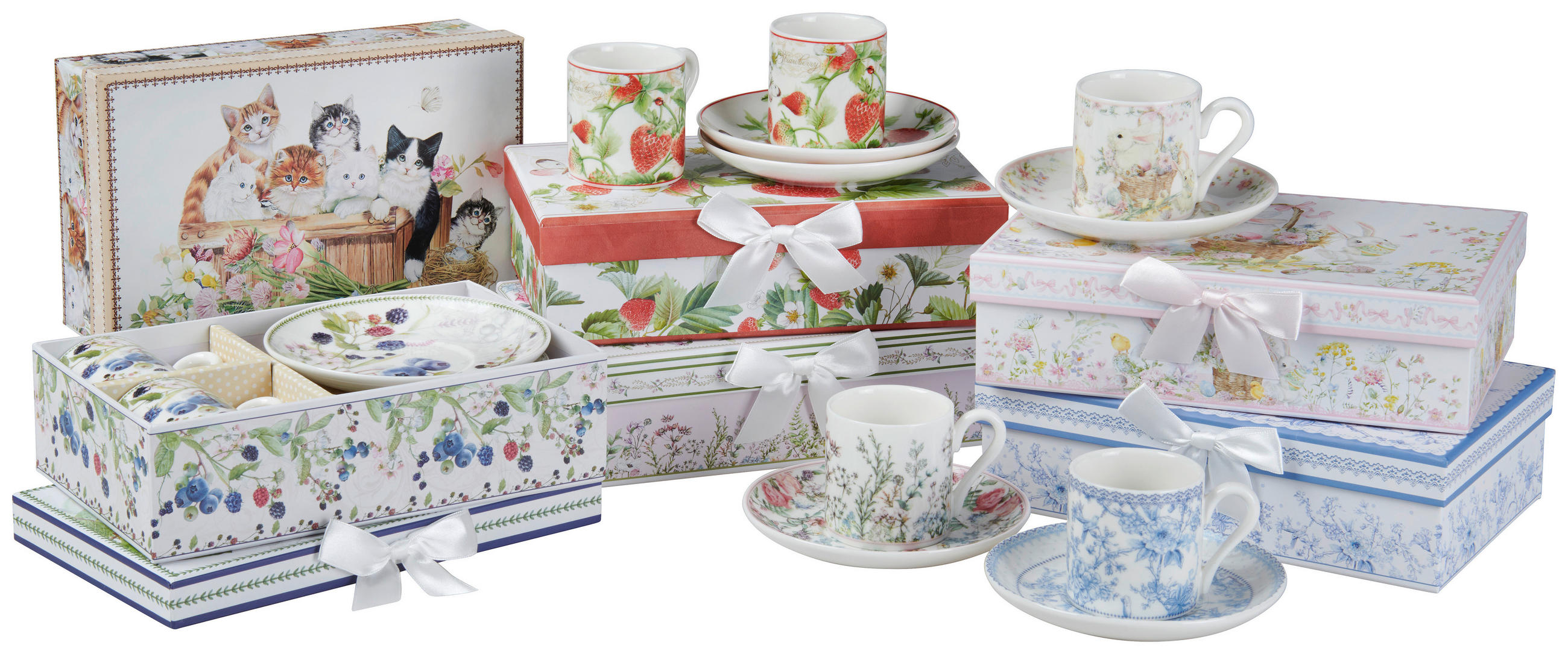 ŠÁLEK A PODŠÁLEK NA ESPRESSO porcelán (new bone china) - modrá/pink, Trend, keramika (8/5,5cm)