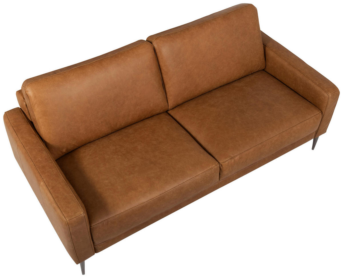 2-SITZER-SOFA SPRING Cognac Echtleder  - Cognac/Schwarzchrom, Design, Leder/Metall (157/85/92cm) - Livetastic