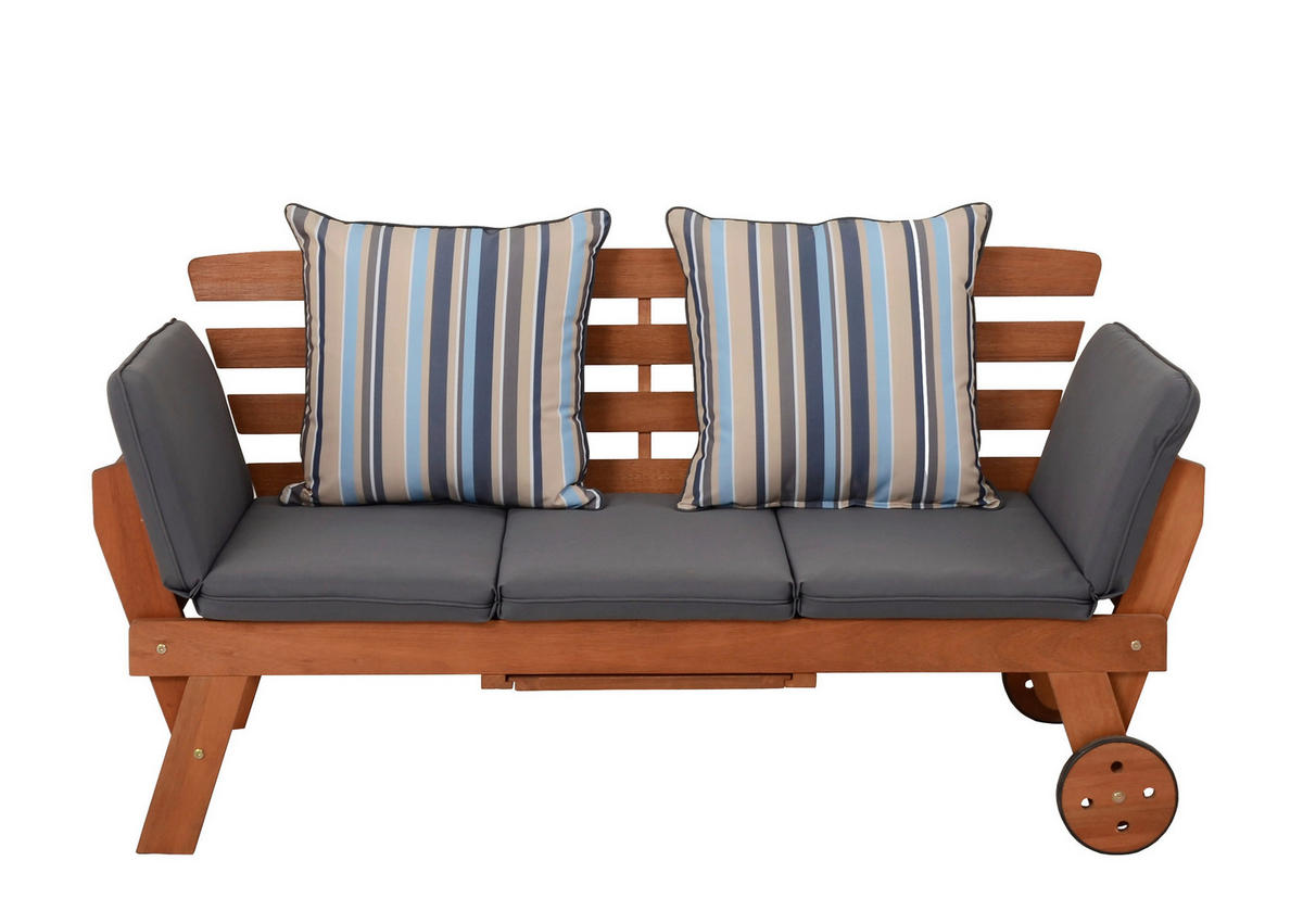 GARTENBANK 190/77,5/68 cm Eukalyptusholz   - Braun/Grau, Basics, Holz/Textil (190/77,5/68cm) - Gardenson