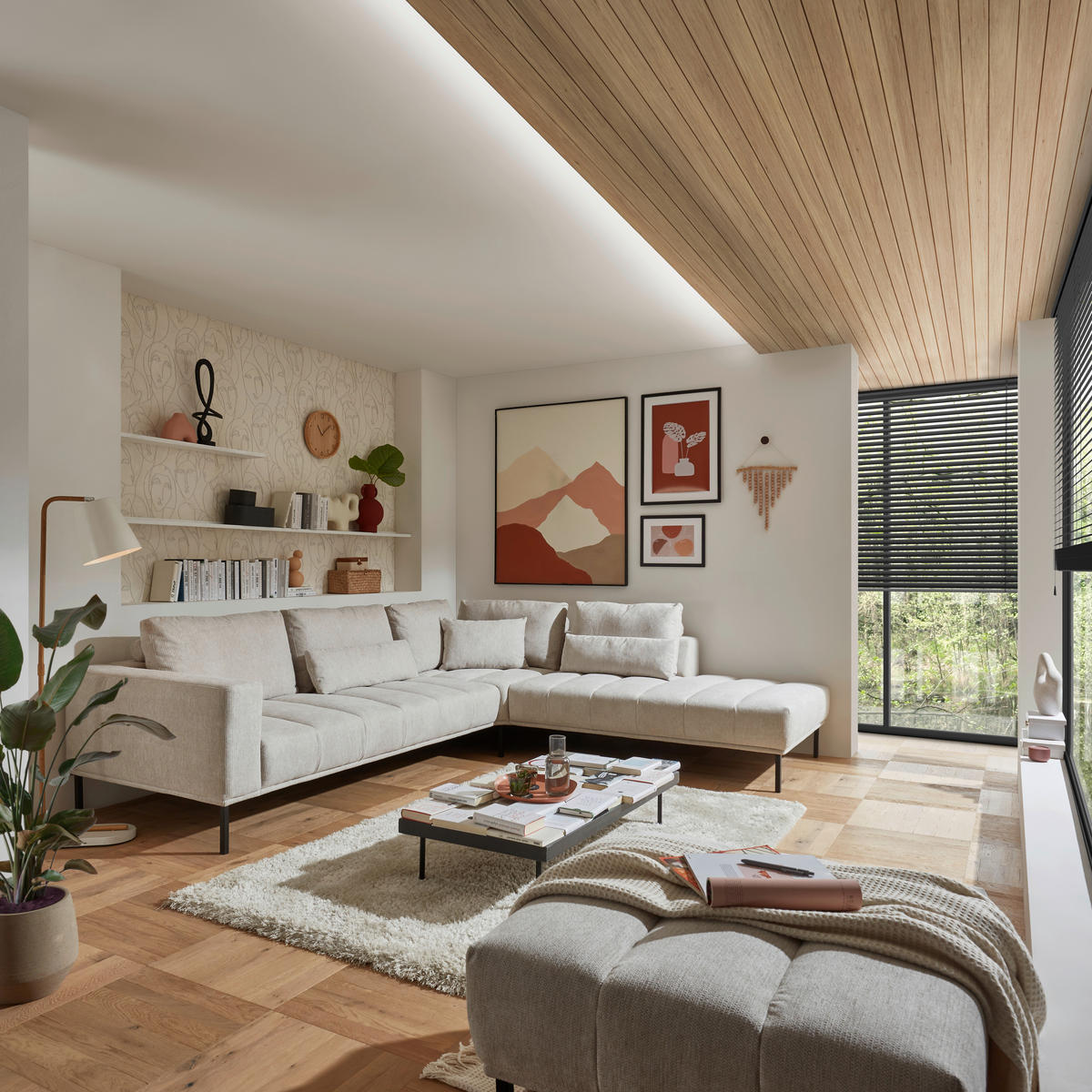 ECKSOFA  in Flachgewebe Creme  308/270 cm  - Creme/Schwarz, Design, Textil/Metall (308/270cm) - Pure Home Lifestyle