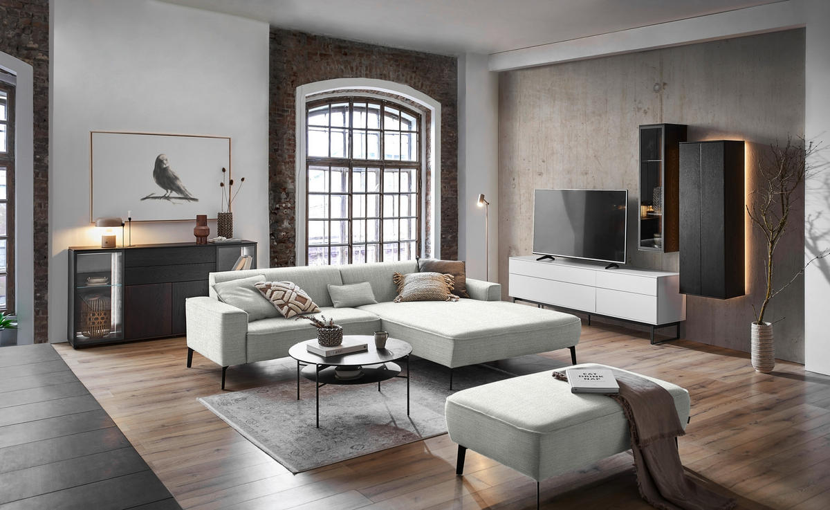 ECKSOFA in Flachgewebe Grau  285/190 cm  - Schwarz/Grau, Design, Textil/Metall (285/190cm) - Johann Jakob