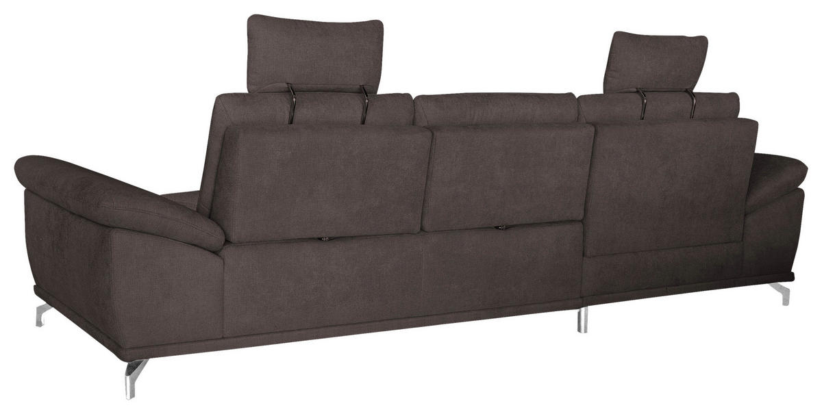 ECKSOFA Dunkelbraun Flachgewebe Bettkasten, Schlaffunktion, Sitztiefenverstellung, Kopfstütze, Liegefläche im Originalstoff  - Dunkelbraun/Silberfarben, KONVENTIONELL, Textil/Metall (176/301cm) - Sit & More