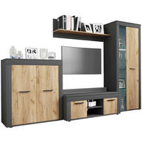WOHNWAND Usilo 4-teilig  in Anthrazit, Honigeiche  242/159/37 cm  - Honigeiche/Anthrazit, Design, Glas/Holzwerkstoff (242/159/37cm) - MID.YOU