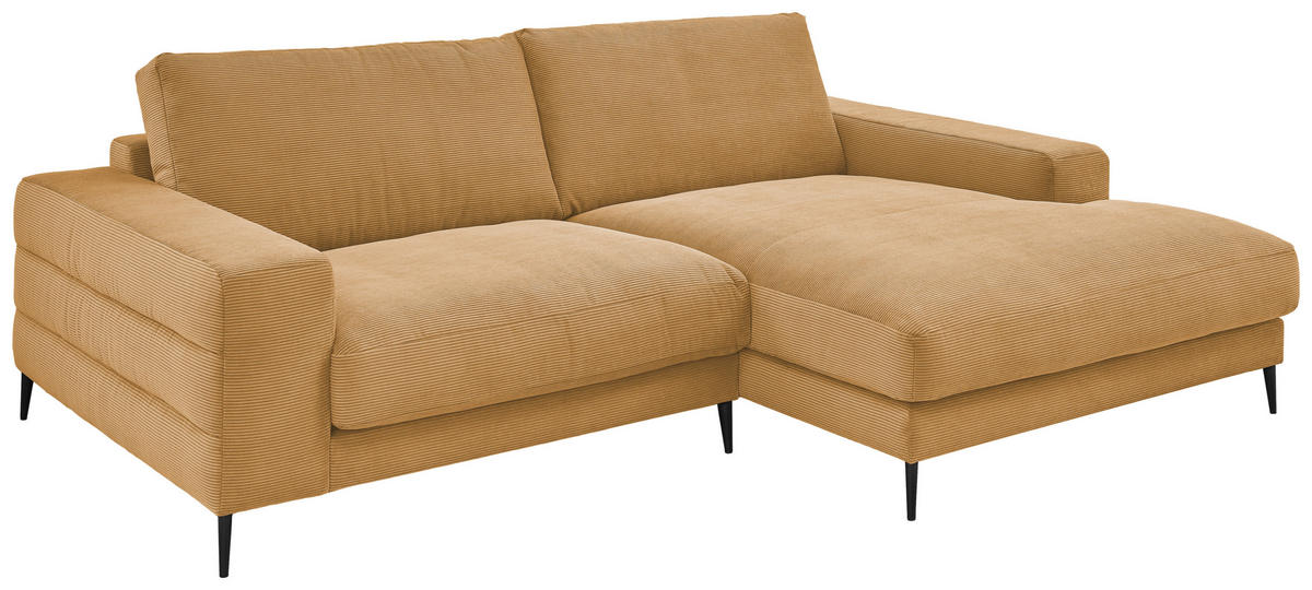 ECKSOFA in Feincord Gelb  253/177 cm  - Gelb/Schwarz, Design, Textil/Metall (253/177cm) - Dieter Knoll