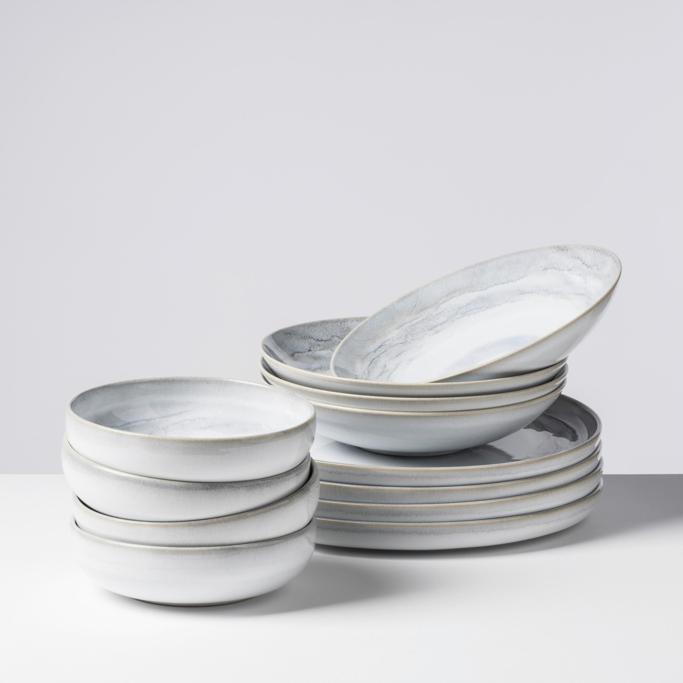 TAFELSERVICE TIEFER SEE 12-teilig  - Hellgrau/Weiß, Basics, Keramik - Gipfelstück