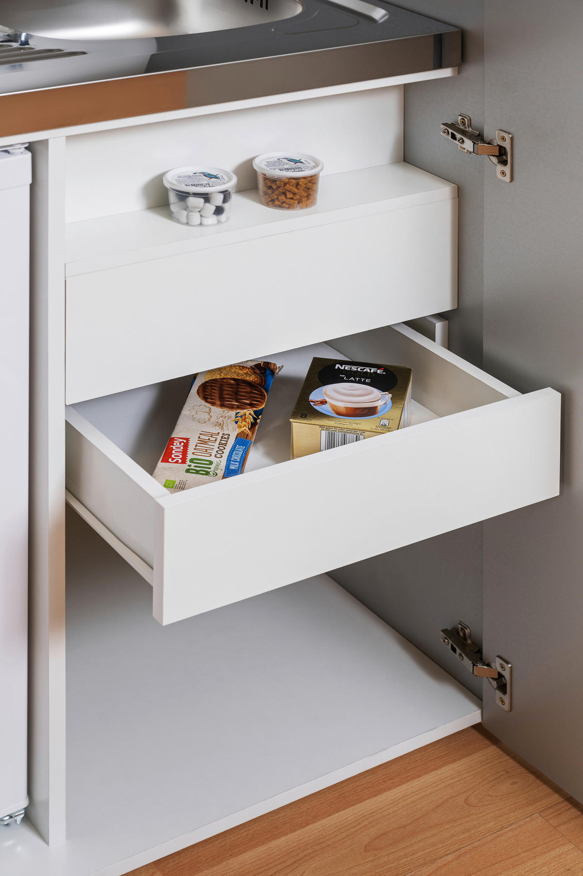 SCHRANKKÜCHE 104/193/67 cm  Grau  - Weiss/Edelstahlfarben, Modern, Holzwerkstoff/Metall (104/193/67cm) - Respekta