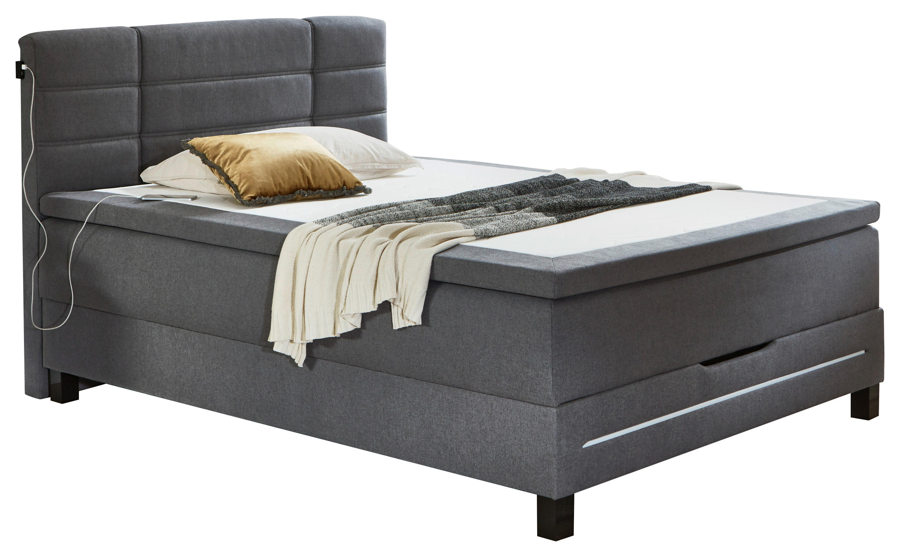 BOXSPRINGBETT 140/200 cm  in Grau  - Schwarz/Grau, Design, Kunststoff/Textil (140/200cm) - Boxxx