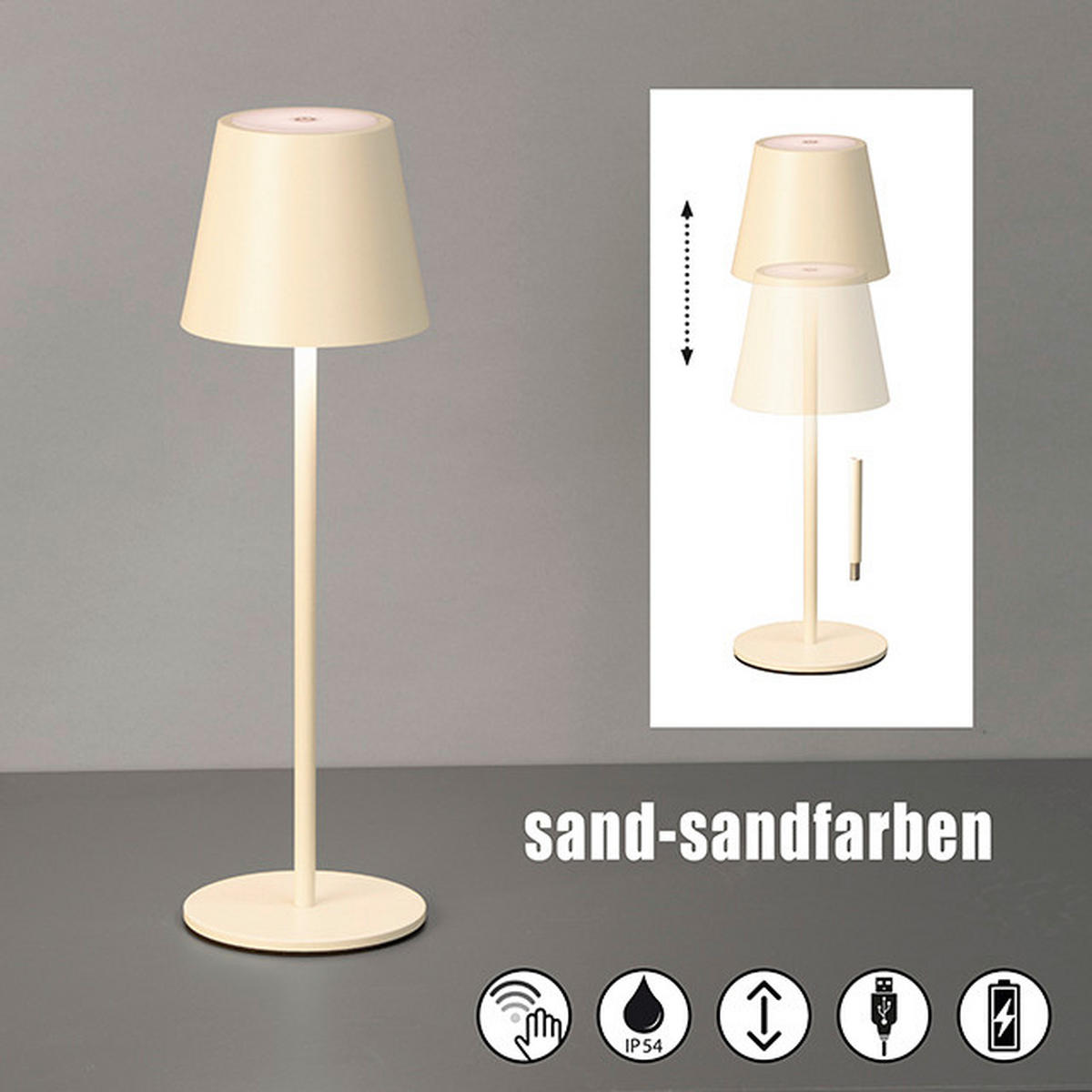 AKKU-TISCHLEUCHTE Viletto 11/28-36 cm   - Sandfarben/Limette, Design, Metall (11/28-36cm)