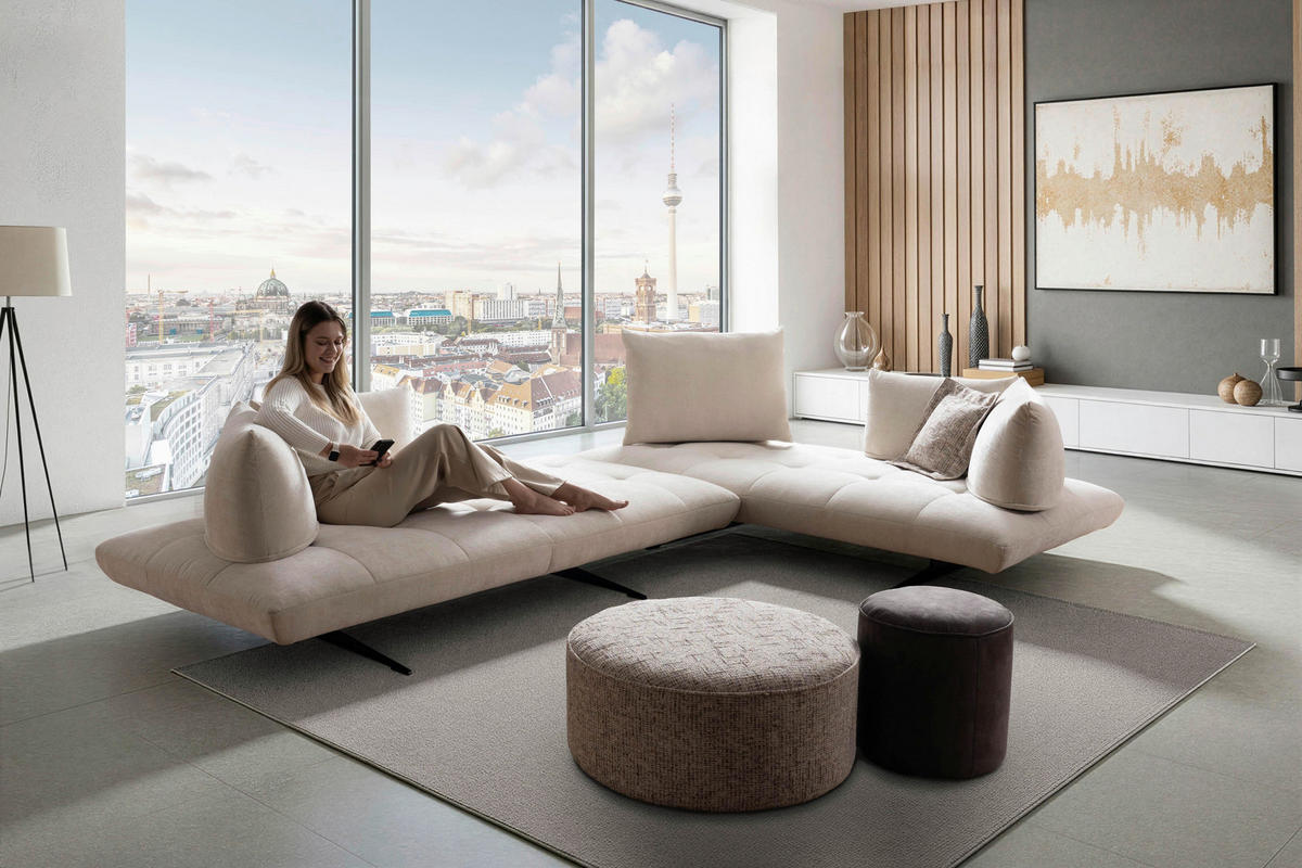 ECKSOFA Sofaschmiede in Mikrofaser Creme  345/230 cm  - Creme/Schwarz, Design, Textil (345/230cm) - Moderano