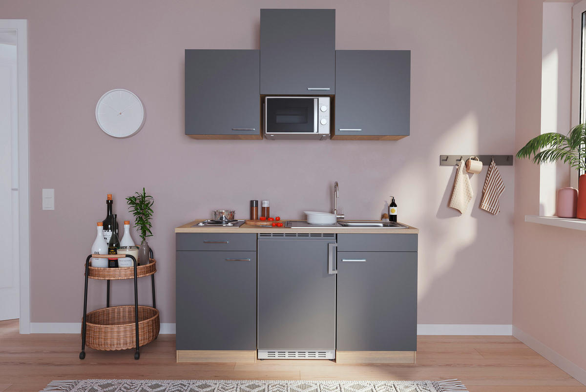 MINIKÖK 150 cm   i ekfärgad, grå  - grå/ekfärgad, Basics, trämaterial (150cm) - Respekta