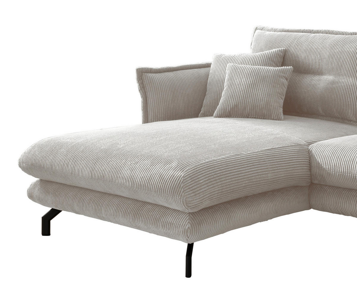ECKSOFA in Cord Silberfarben  - Silberfarben/Schwarz, Modern, Textil/Metall (180/255cm) - Livetastic