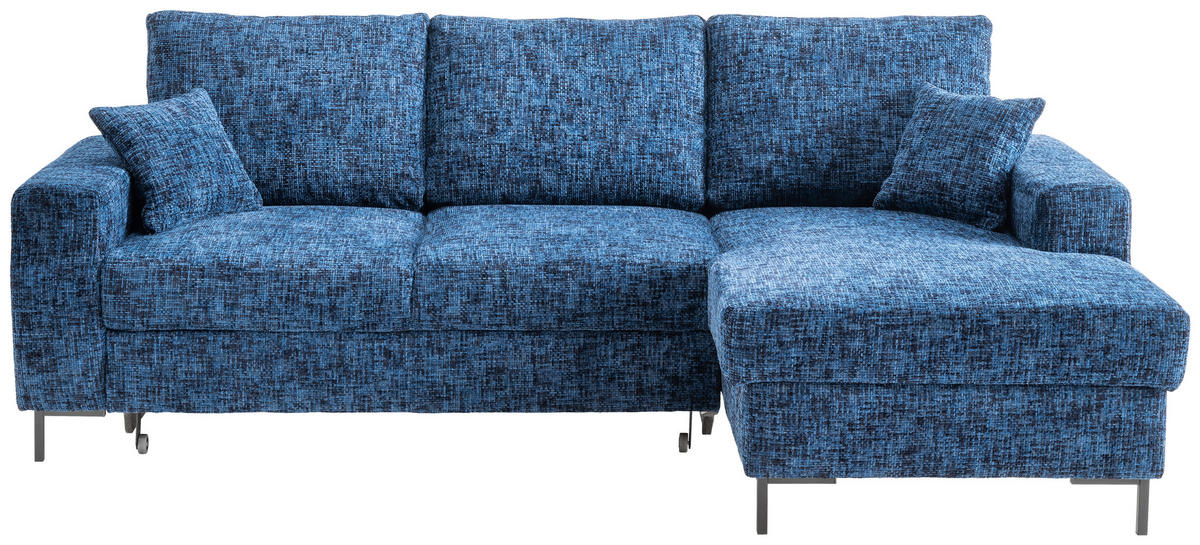 ECKSCHLAFSOFA  mit Rücken echt Struktur Blau  - Blau/Schwarz, KONVENTIONELL, Textil/Metall (237/143cm) - Livetastic
