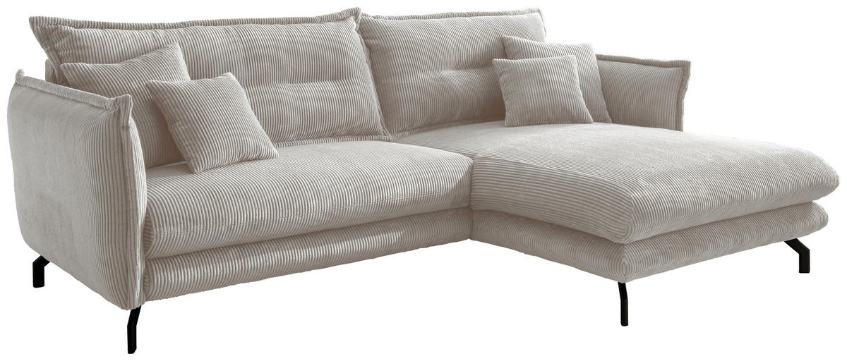 ECKSOFA in Cord Silberfarben  255/180 cm  - Silberfarben/Schwarz, MODERN, Textil/Metall (255/180cm) - Livetastic