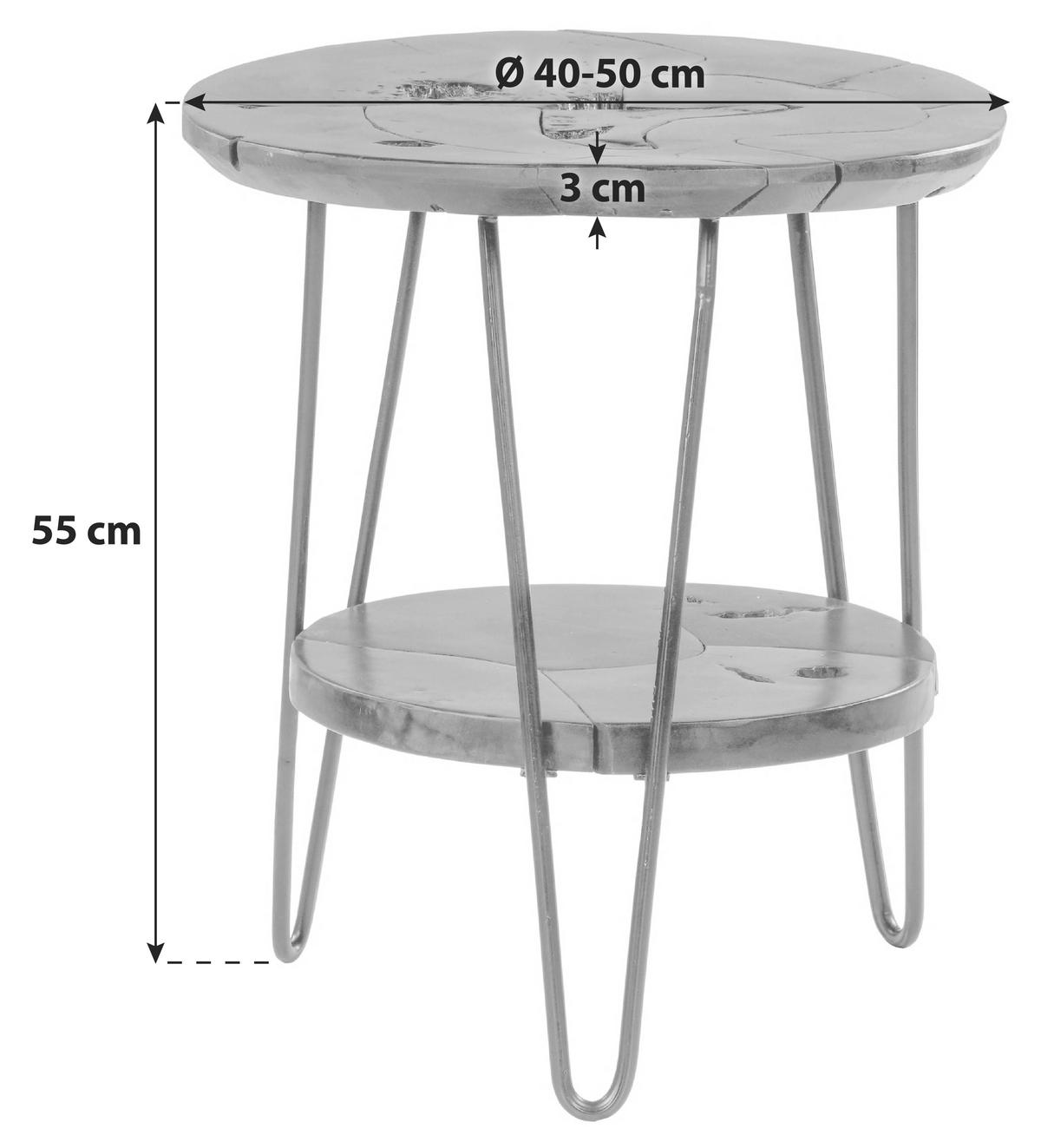 BEISTELLTISCH 40/50/50/55 cm Teakholz Klar rund  - Klar, Natur, Holz/Metall (40/50/50/55cm) - Kayoom
