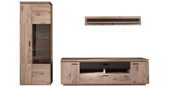 WOHNWAND 3-teilig  in Anthrazit, Eiche dunkel  295/208/50 cm  - Eiche dunkel/Anthrazit, KONVENTIONELL, Glas/Holzwerkstoff (295/208/50cm) - Cantus