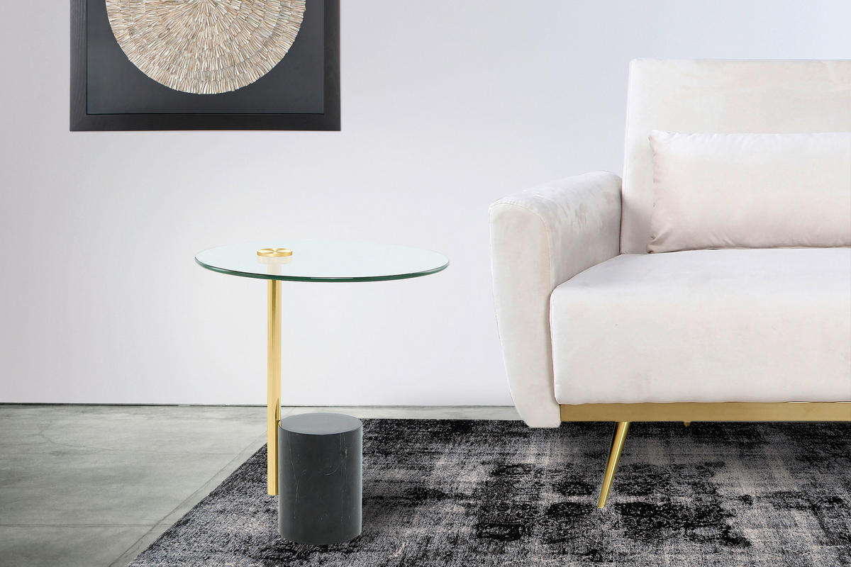SIDOBORD i metall, glas, sten 44/44/50 cm  - svart/guldfärgad, Modern, metall/glas (44/44/50cm) - Kayoom