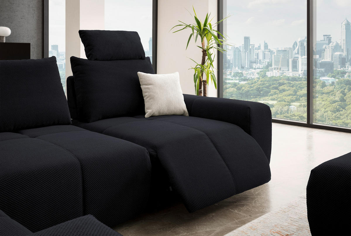 ECKSOFA in Velours Dunkelblau  236/326 cm  - Schwarz/Dunkelblau, Design, Kunststoff/Textil (236/326cm) - Xora