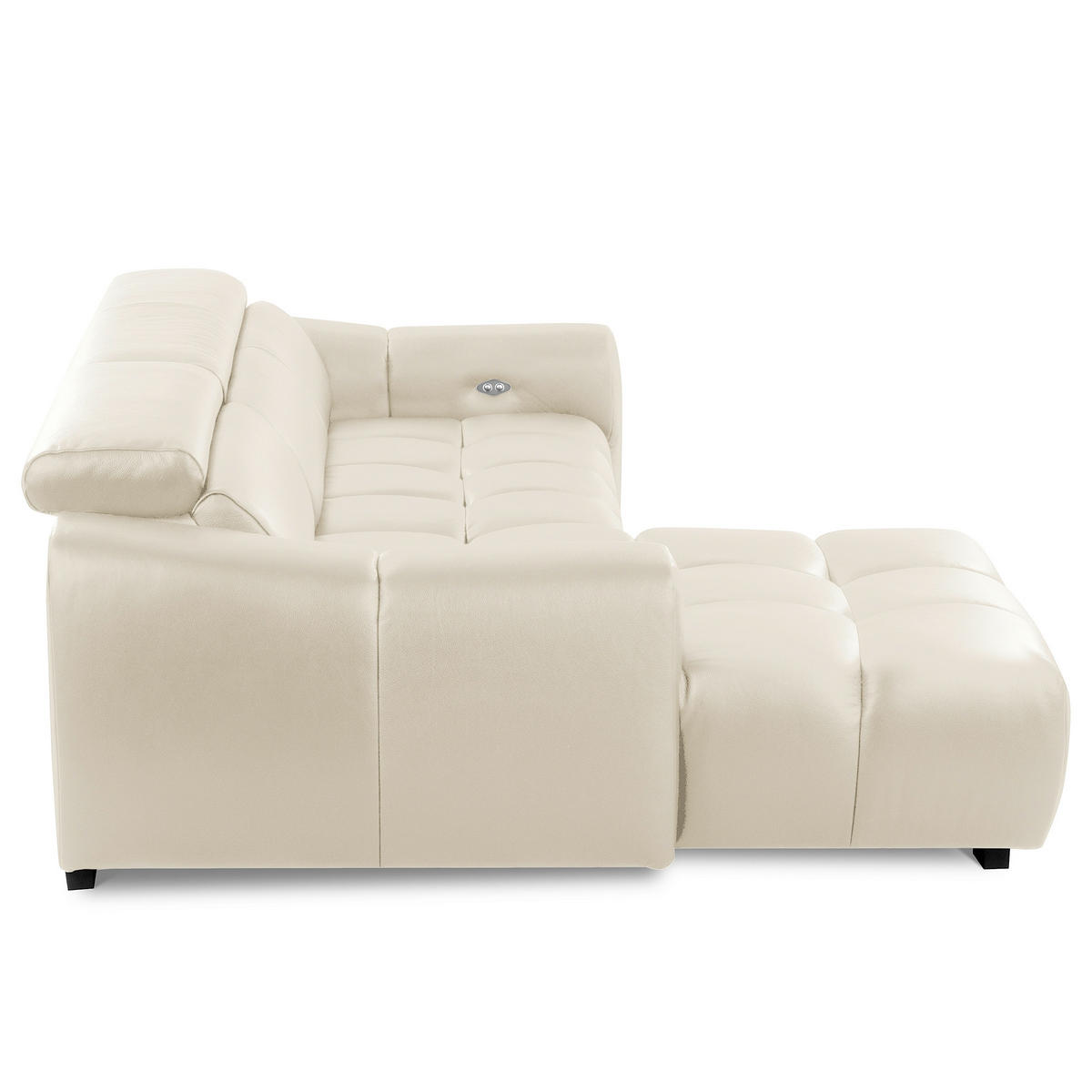 ECKSOFA 177/274 cm AVEIRO in Echtleder Creme Bettkasten, Kopfteilverstellung, Sitzvorzug  177/274 cm  - Creme/Schwarz, Design, Leder/Kunststoff (177/274cm) - Livetastic