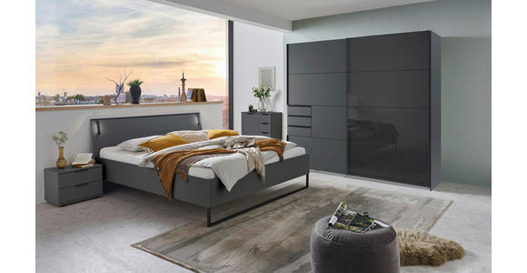 SCHWEBETÜRENSCHRANK  in Graphitfarben, Schwarz  - Schwarz/Graphitfarben, Design, Glas/Holzwerkstoff (225/208/64cm) - Carryhome