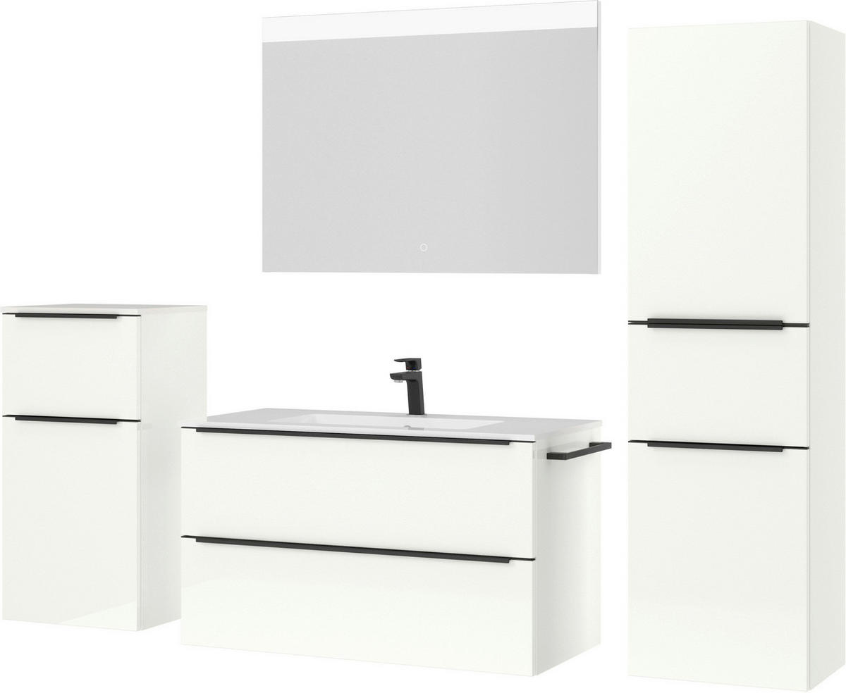 BADEZIMMER 5-teilig  in 191 cm  - Weiß Hochglanz/Schwarz, MODERN, Glas/Holzwerkstoff (191cm) - Nobilia