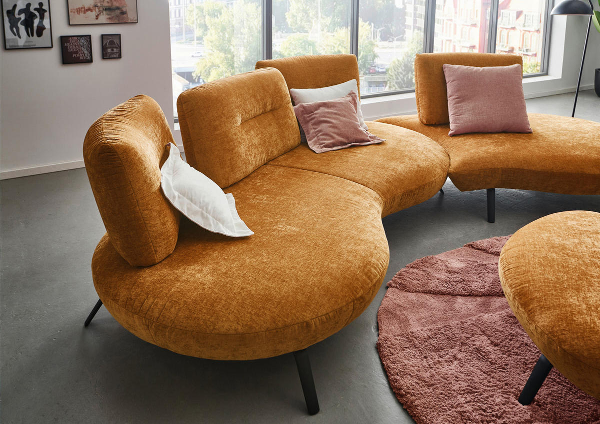 BIGSOFA Flachgewebe Senfgelb  - Senfgelb/Schwarz, Design, Textil/Metall (456/93/138cm) - Moderano
