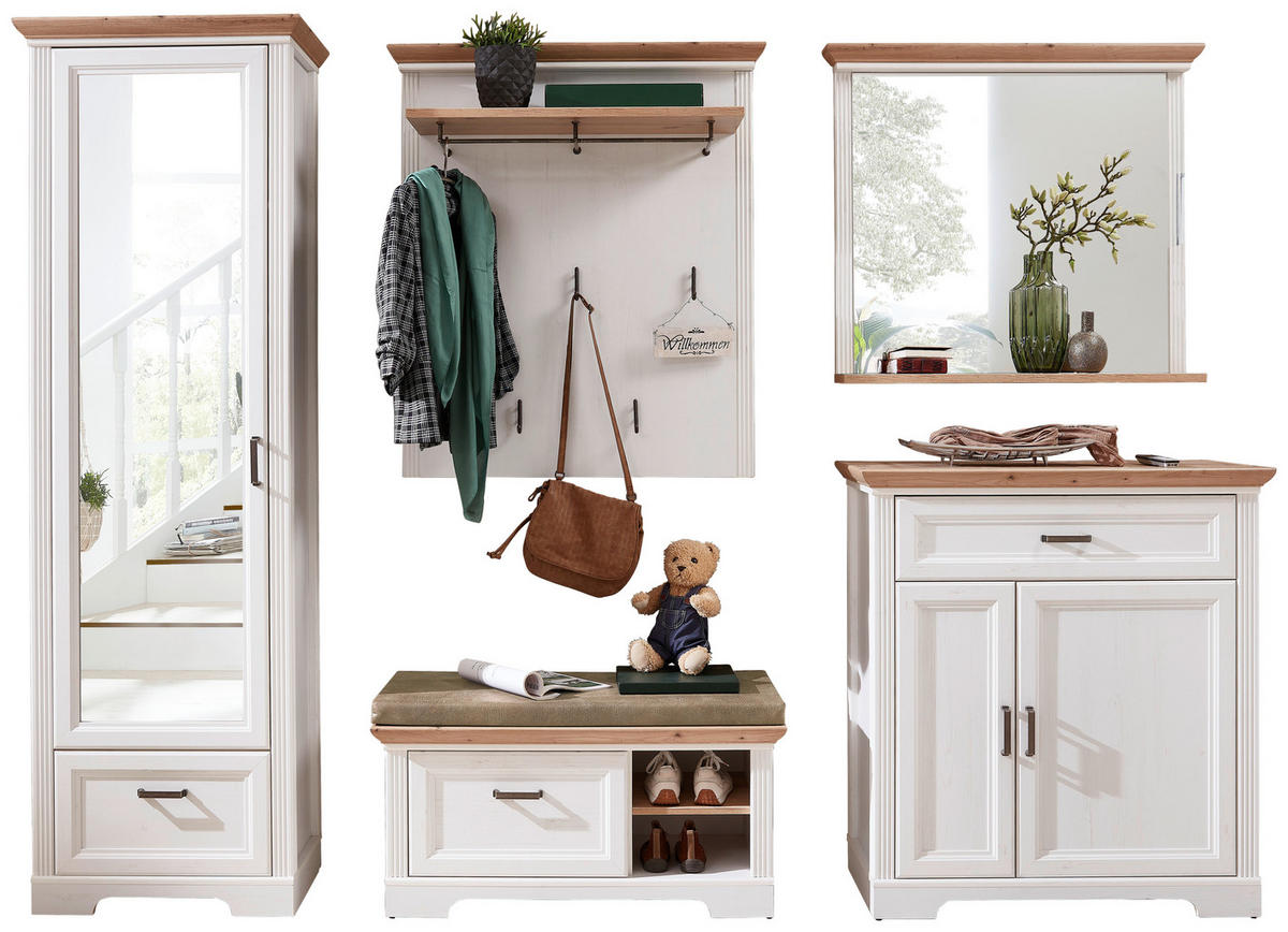 GARDEROBE 5-teilig  in 280/204/41 cm  - Weiß/Eiche Artisan, ROMANTIK / LANDHAUS, Holzwerkstoff (280/204/41cm) - Landscape