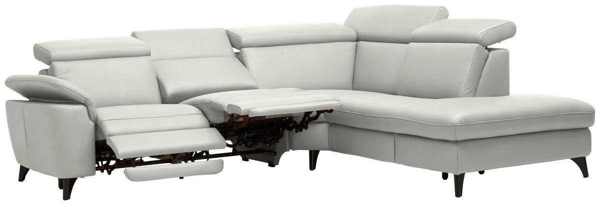 ECKSOFA in Echtleder Hellgrau  - Hellgrau/Schwarz, Design, Leder/Metall (285/239cm) - Cantus