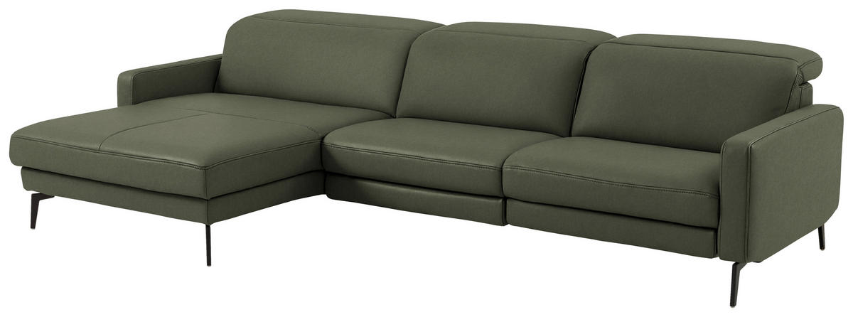 ECKSOFA  Echtleder Graugrün  - Schwarz/Graugrün, Design, Leder/Metall (179/323cm) - Dieter Knoll