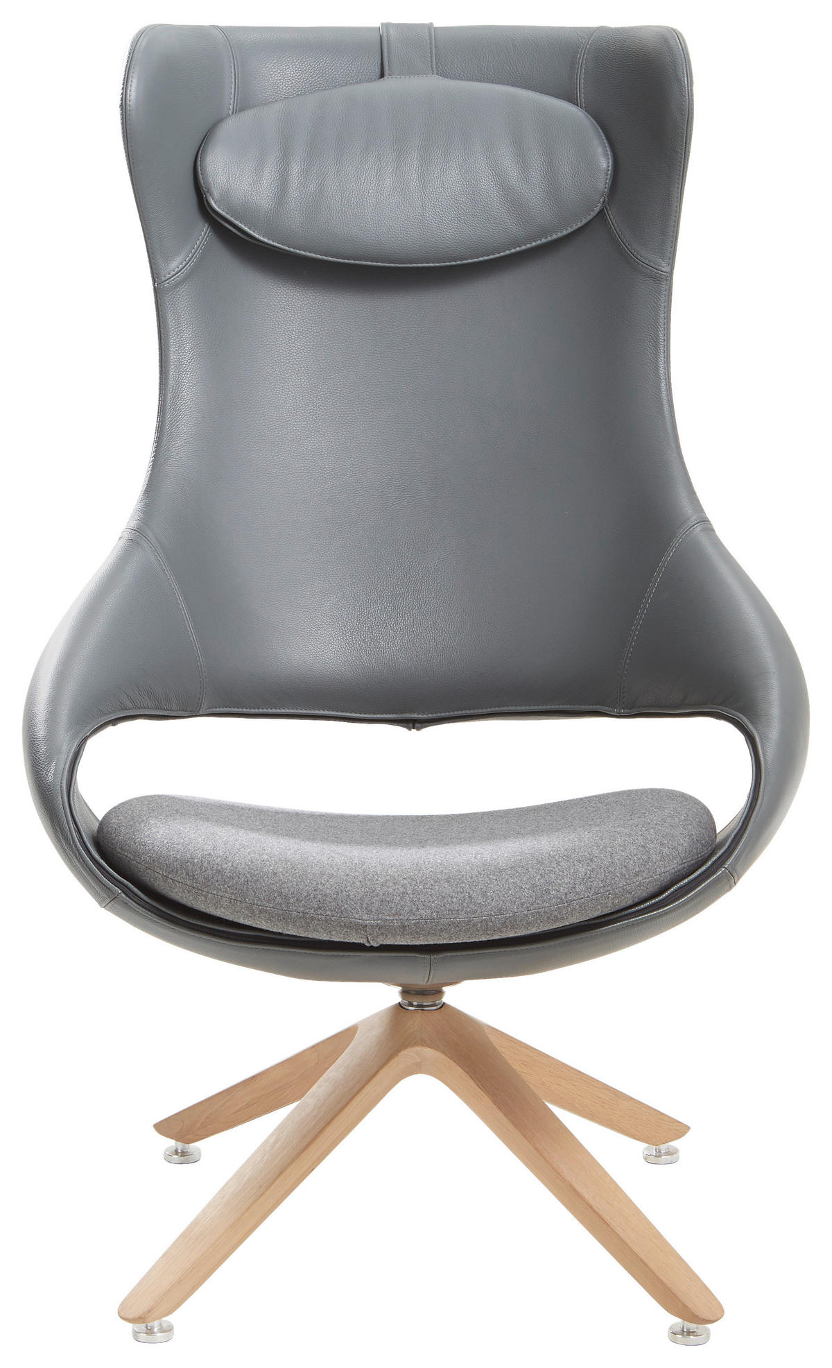 OHRENSESSEL Kombination Echtleder/Stoff Anthrazit, Grau  - Eichefarben/Anthrazit, KONVENTIONELL, Leder/Holz (78/123/83cm) - Voglauer