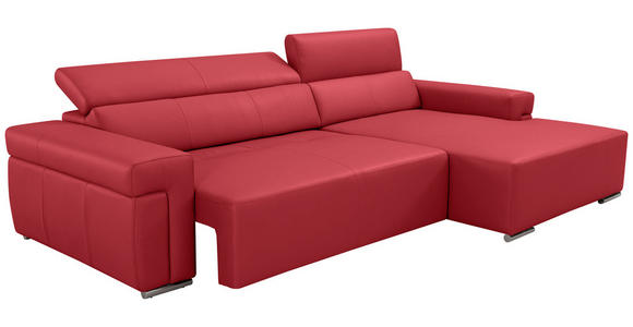 ECKSOFA DUA in Echtleder Rot  293/170 cm  - Chromfarben/Rot, Design, Leder/Metall (293/170cm) - Novel