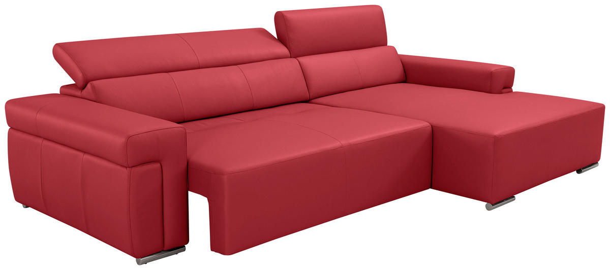 Ecksofa inkl. Funktion DUA Rot Echtleder  - Chromfarben/Rot, Design, Leder/Metall (293/170cm) - Novel