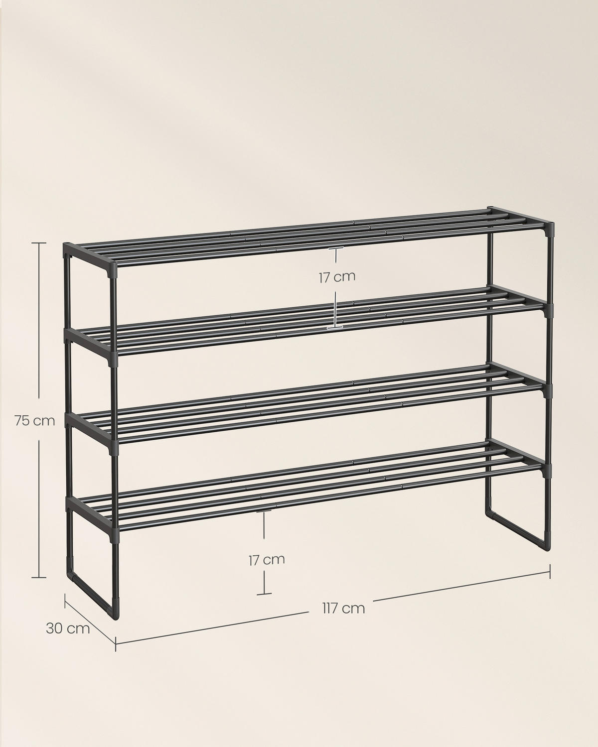 SCHUHREGAL Schwarz  - Schwarz, Trend, Kunststoff/Metall (117/72/30cm) - Boxxx
