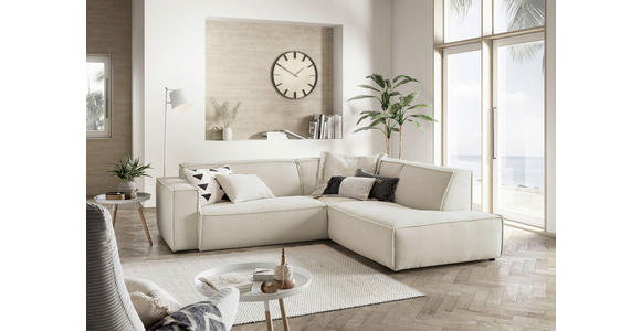 ECKSOFA in Cord Creme  - Creme/Schwarz, KONVENTIONELL, Kunststoff/Textil (254/224cm) - Hom`in