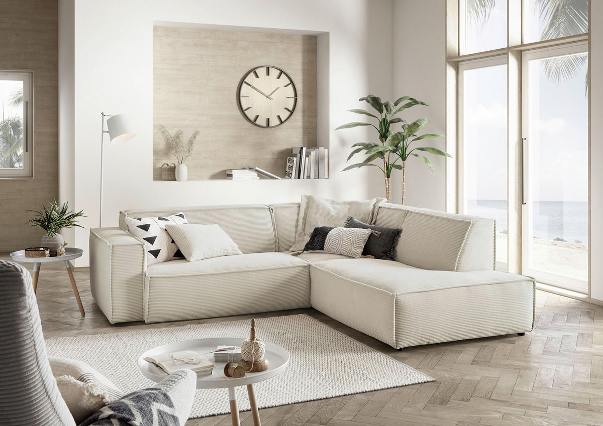 ECKSOFA Creme Cord  - Creme/Schwarz, KONVENTIONELL, Kunststoff/Textil (254/224cm) - Hom`in