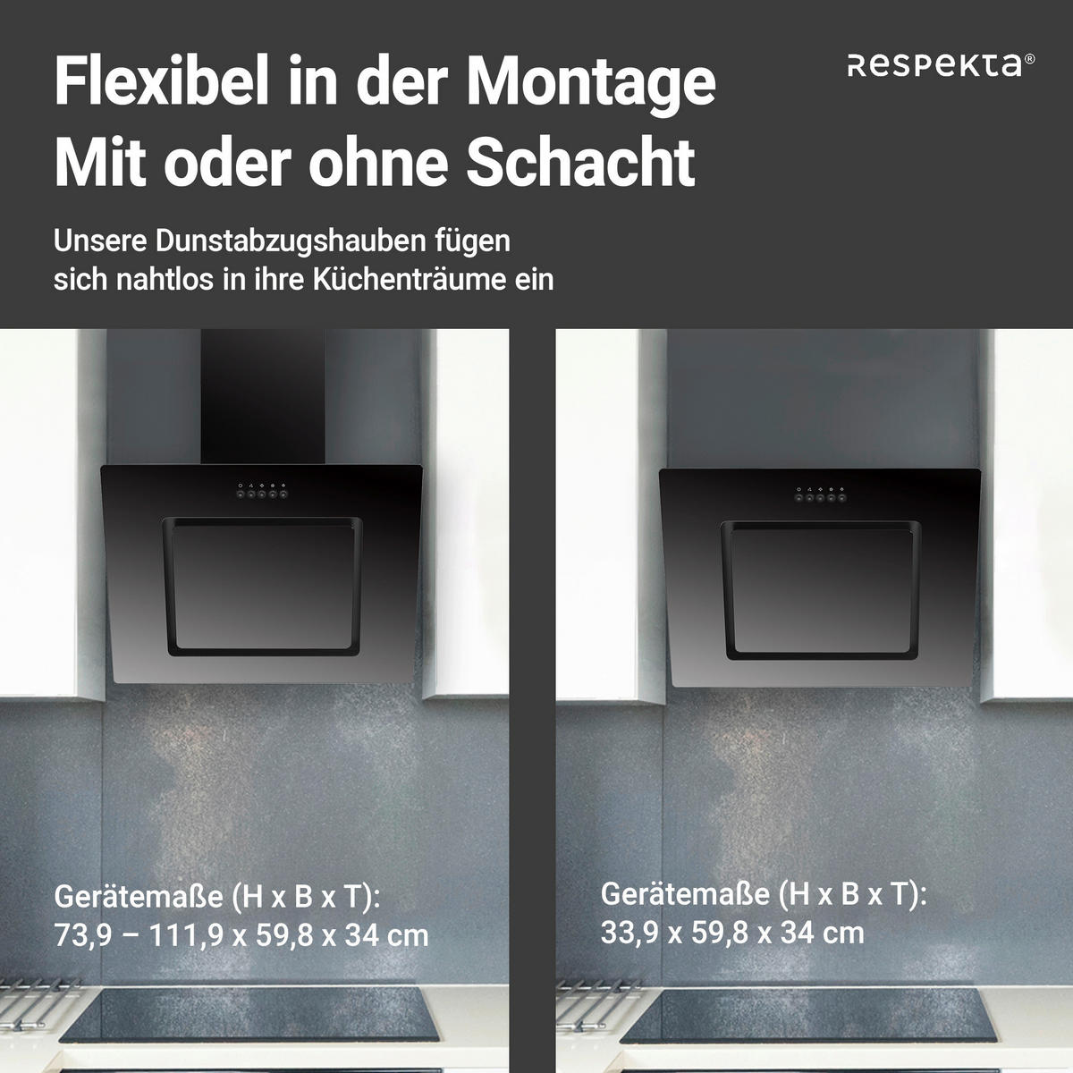 DUNSTABZUGSHAUBE CH22010SBZ  - Schwarz, Trend, Glas/Metall (60/73,9-111,9/34cm) - Respekta