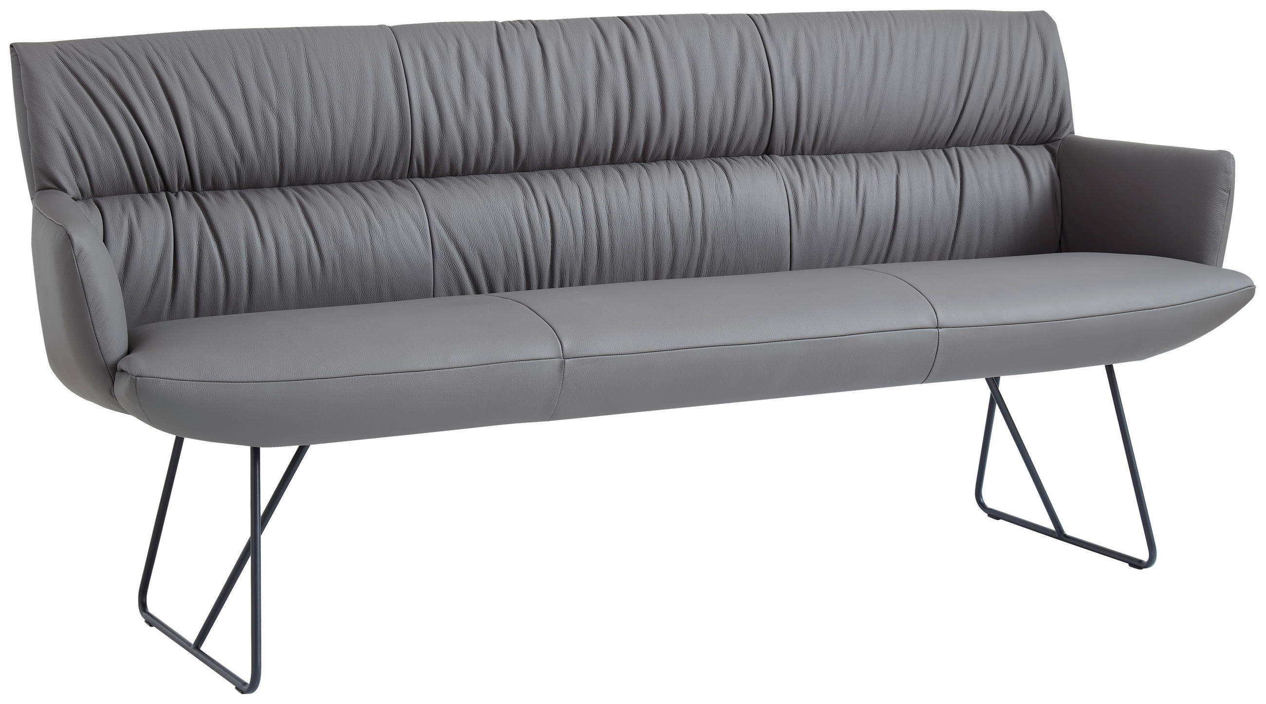 SITZBANK 200/89/66 cm Echtleder Anthrazit, Schwarz  - Anthrazit/Schwarz, Design, Leder/Metall (200/89/66cm) - Dieter Knoll