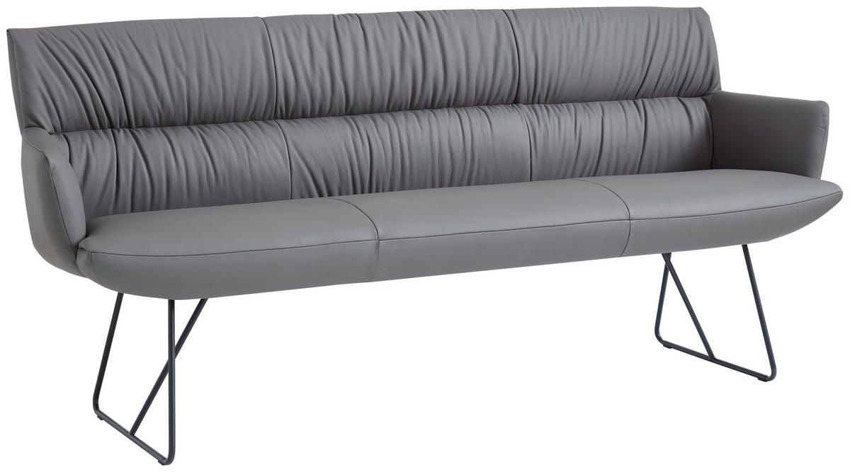 SITZBANK 200/89/66 cm Echtleder Anthrazit, Schwarz  - Anthrazit/Schwarz, Design, Leder/Metall (200/89/66cm) - Dieter Knoll