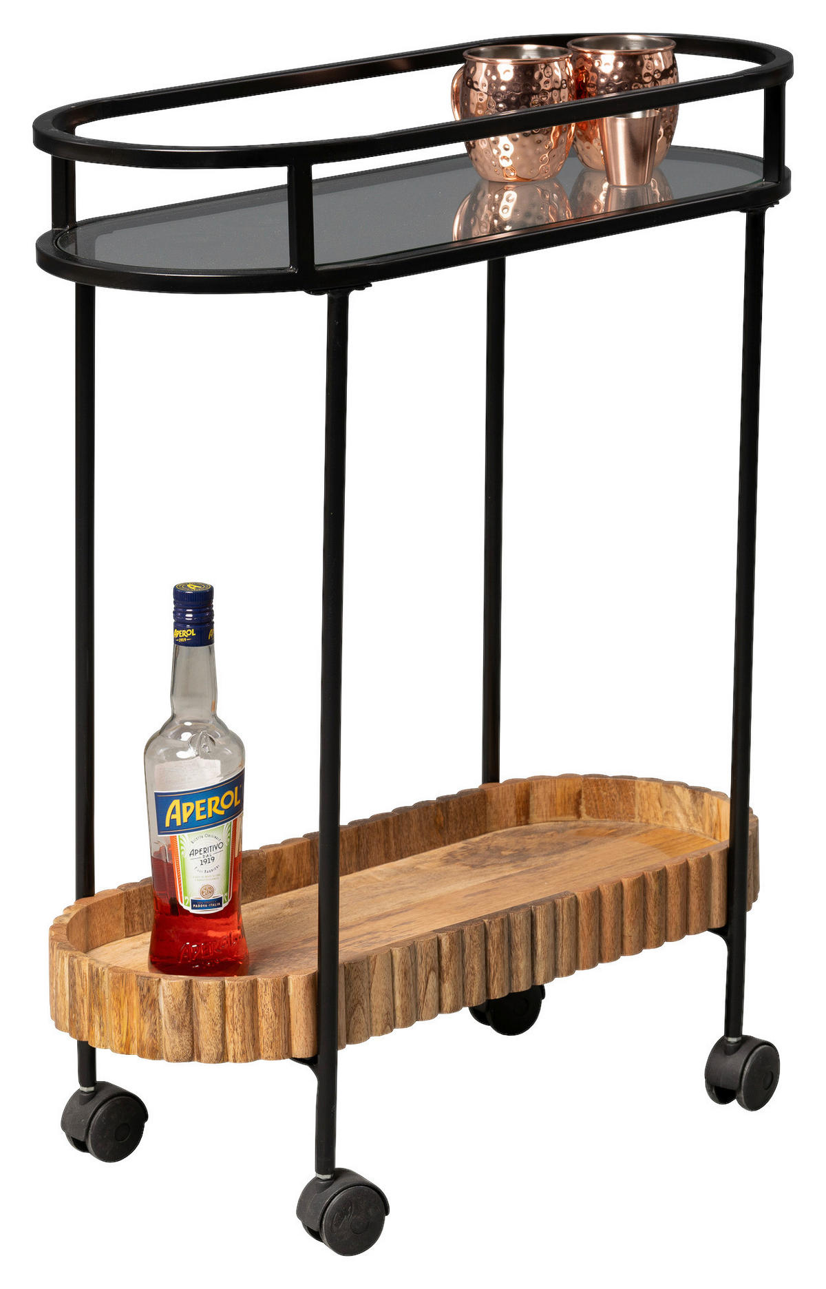 SERVIERWAGEN Mangoholz Braun  - Schwarz/Braun, Design, Glas/Holz (70/30/86cm) - Landscape