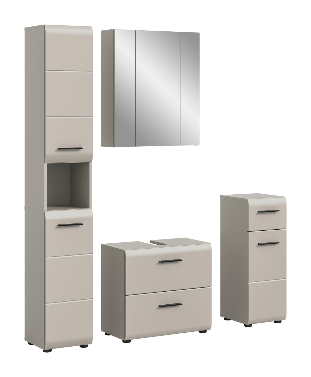 BADEZIMMER 4-teilig  in 120 cm  - Kaschmir/Schwarz, Trend, Glas/Holzwerkstoff (120cm) - MID.YOU