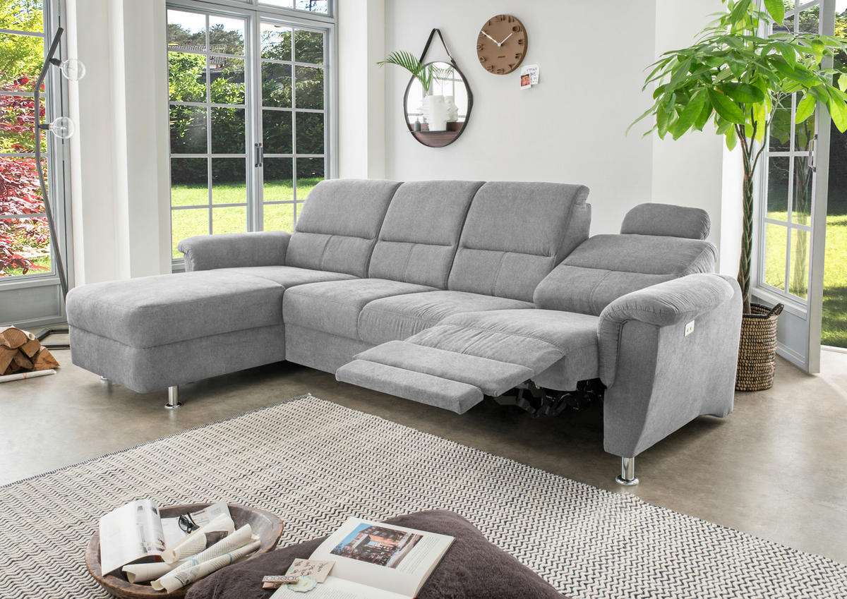 ECKSOFA  in Mikrofaser Grau  165/292 cm  - Chromfarben/Grau, KONVENTIONELL, Textil/Metall (165/292cm) - Livetastic