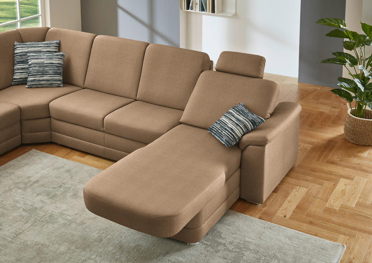 WOHNLANDSCHAFT  in Chenille Altrosa, Hellbraun  - Hellbraun/Alufarben, KONVENTIONELL, Holz/Textil (235/329/160cm) - Beldomo Comfort