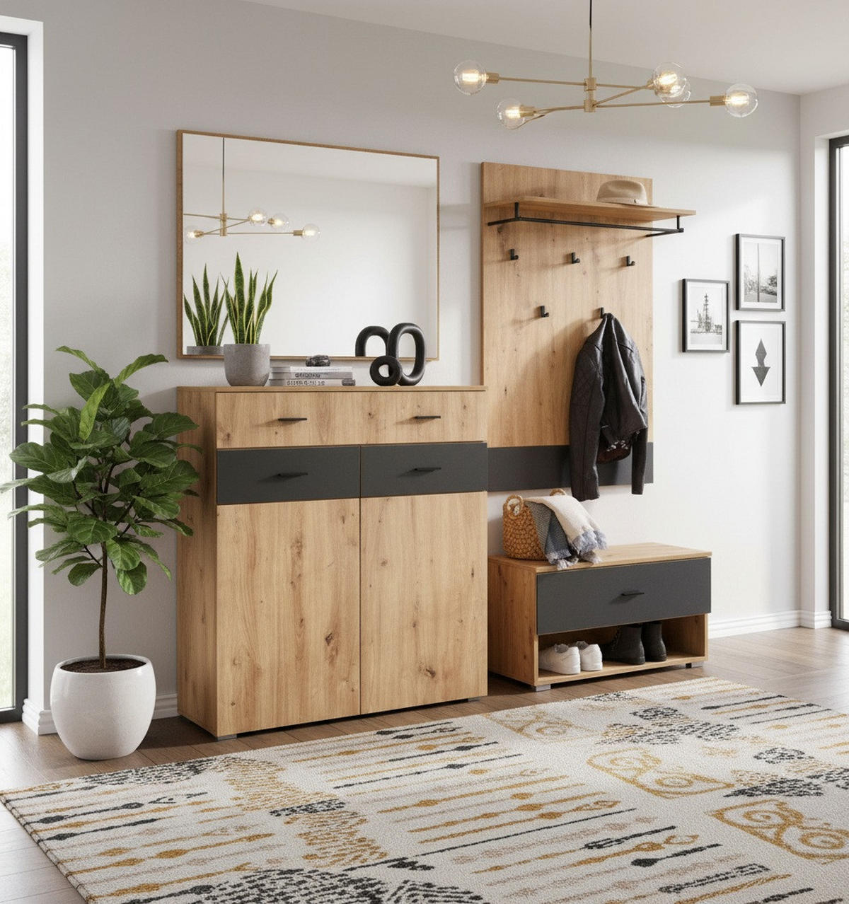 GARDEROBE 4-teilig  in 165/198/38 cm  - Anthrazit/Eiche Artisan, KONVENTIONELL, Holzwerkstoff (165/198/38cm) - Carryhome