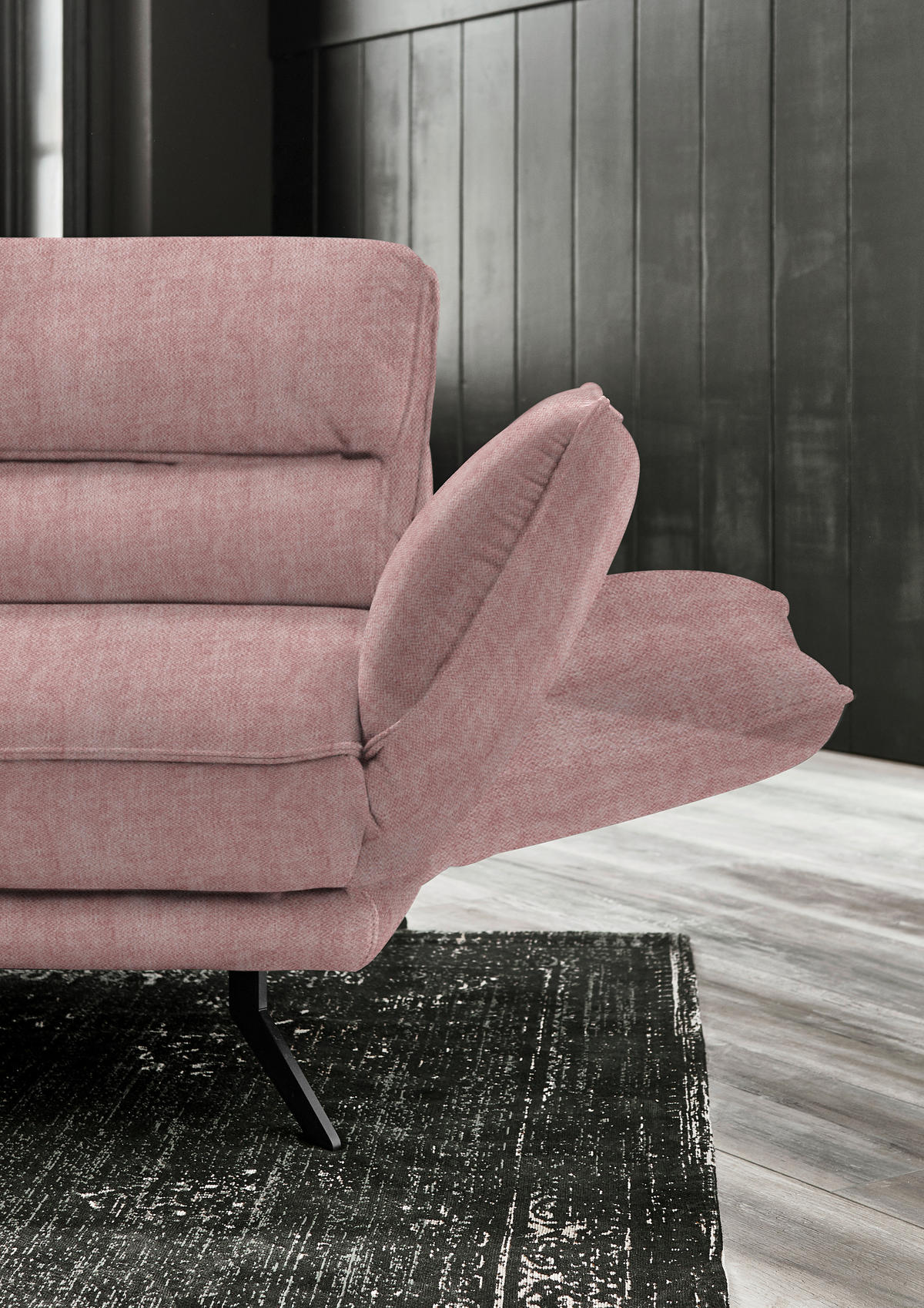 ECKSOFA in Velours Altrosa  - Schwarz/Altrosa, Design, Textil/Metall (153/283cm) - Valdera
