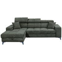 ECKSOFA 172/268 cm  in Chenille Dunkelgrün Zierkissen, Bettkasten, Rücken echt, Kopfteilverstellung, Sitztiefenverstellung  172/268 cm  - Dunkelgrün/Schwarz, KONVENTIONELL, Kunststoff/Textil (172/268cm) - MID.YOU