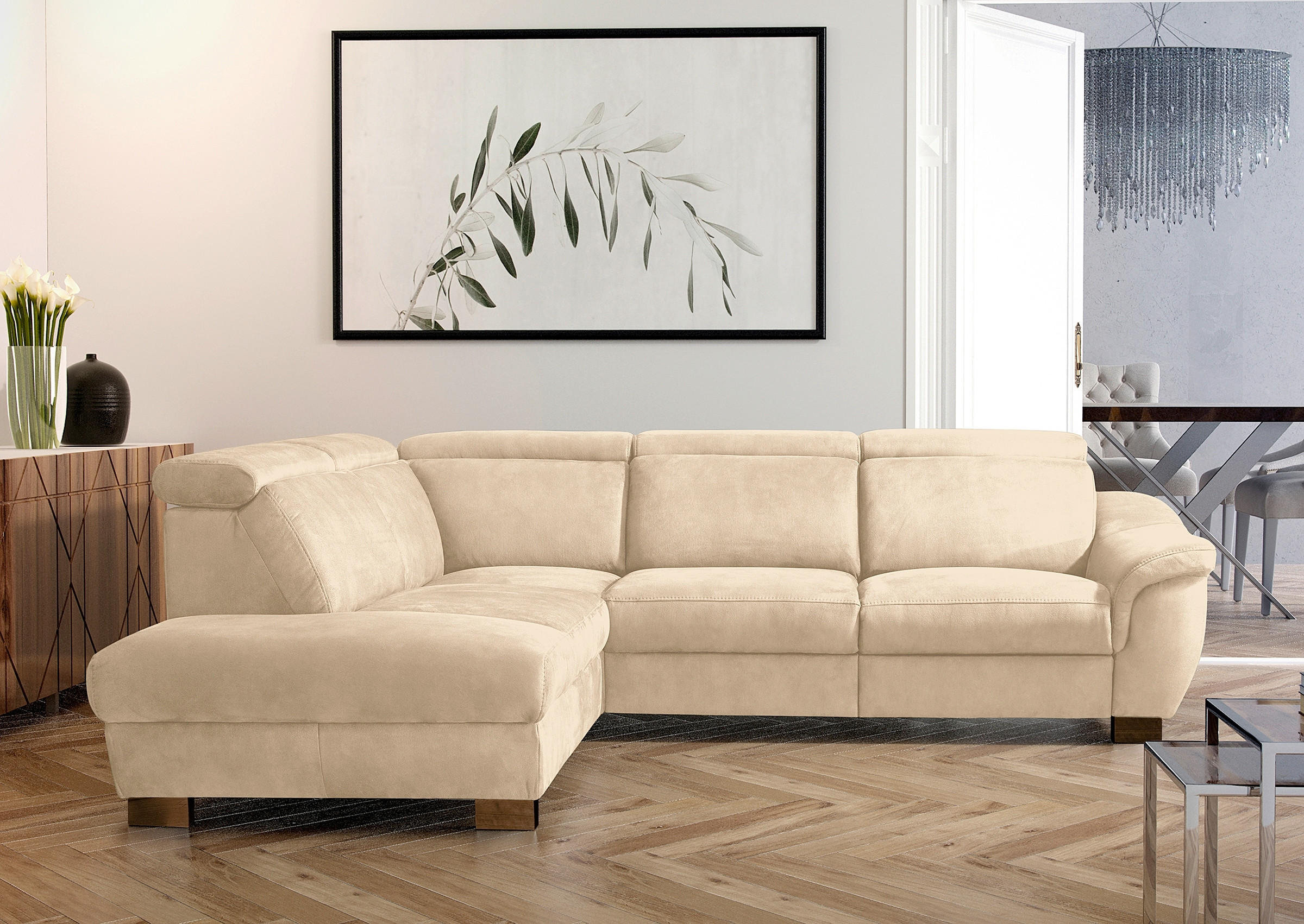 ECKSOFA TREND in Mikrofaser Beige Relaxfunktion, Kopfteilverstellung  238/276 cm  - Wengefarben/Beige, Design, Holz/Textil (238/276cm) - Livetastic