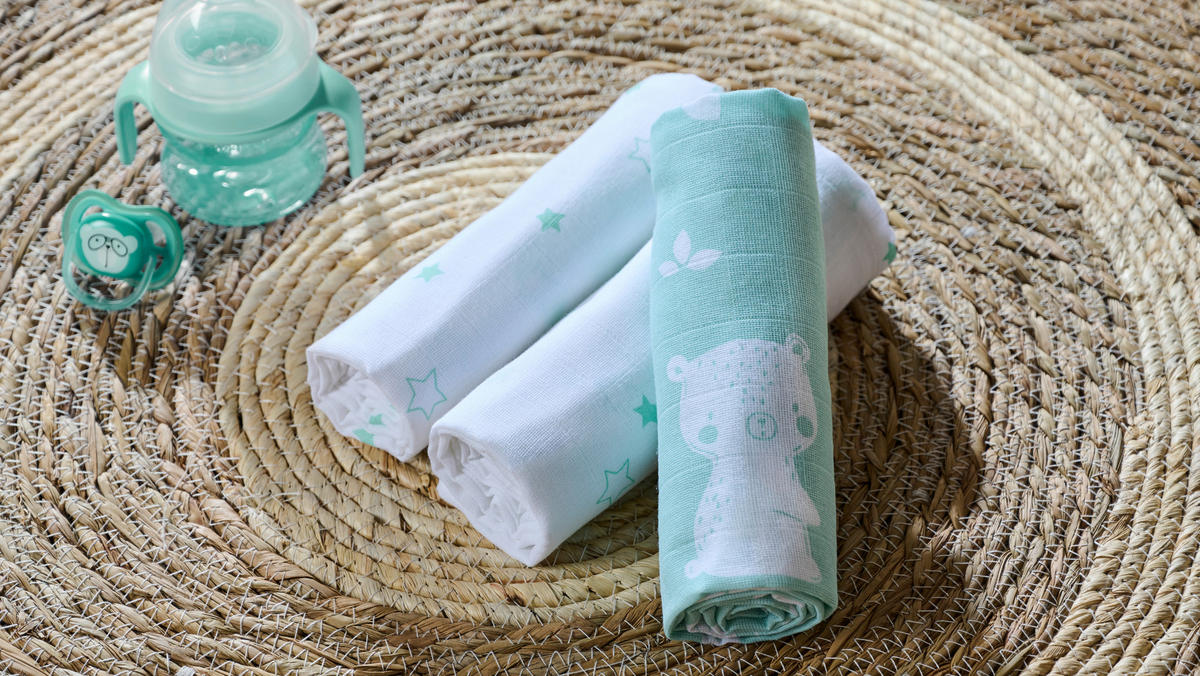 TEXTILPELENKA 3 részes  - fehér/zöld, Basics, textil (80/80cm) - Avelia