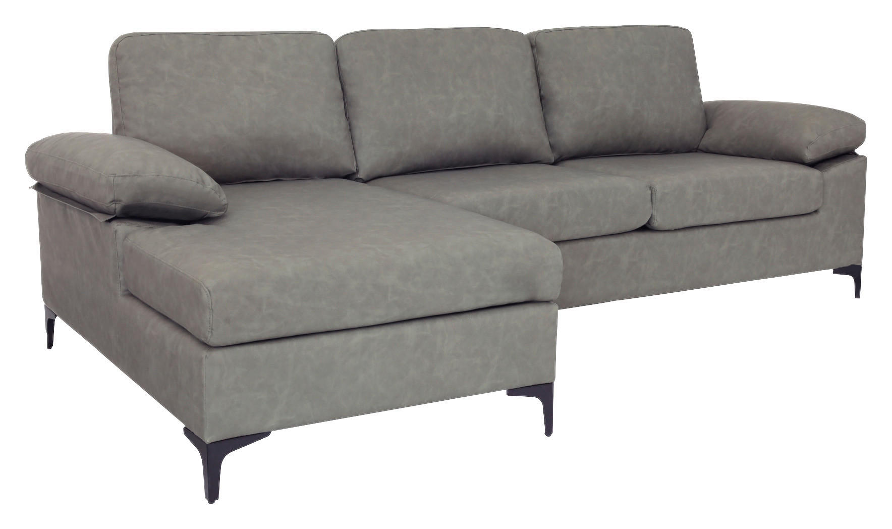 ECKSOFA Grau Lederlook  - Schwarz/Grau, KONVENTIONELL, Kunststoff/Textil (135/262cm) - MID.YOU