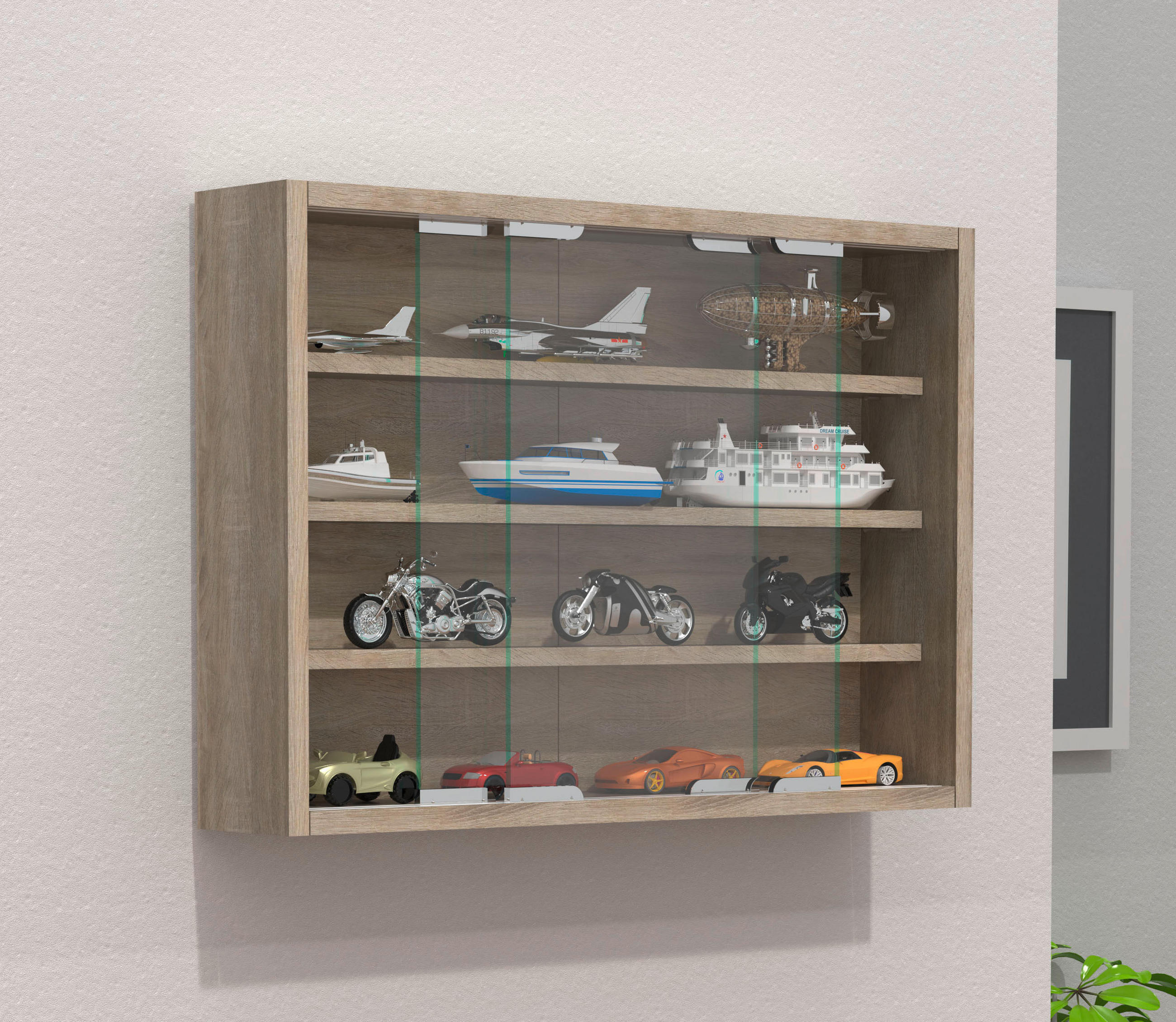 HÄNGEVITRINE in Sonoma Eiche  - Silberfarben/Sonoma Eiche, MODERN, Glas/Holzwerkstoff (57/40/10cm) - MID.YOU