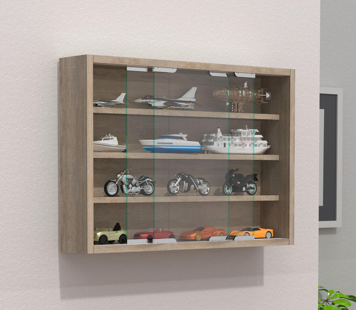 HÄNGEVITRINE in Sonoma Eiche  - Silberfarben/Sonoma Eiche, Modern, Glas/Holzwerkstoff (57/40/10cm) - MID.YOU
