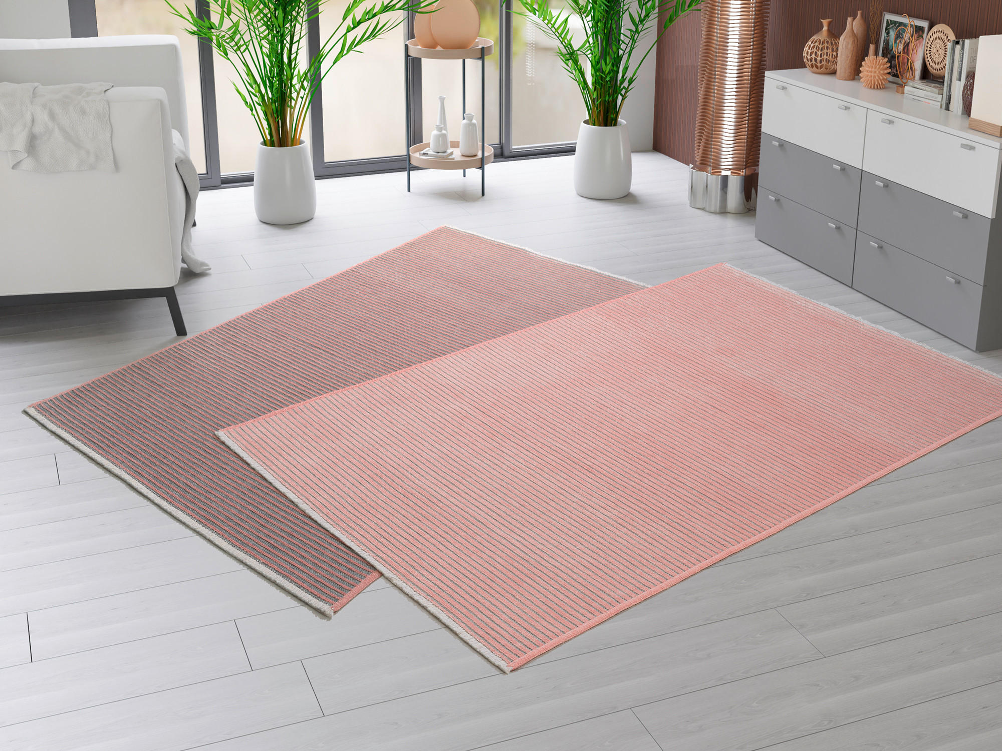 FLACHWEBETEPPICH 200/290 cm Grau, Pink  - Pink/Grau, Design, Textil (200/290cm) - Novel